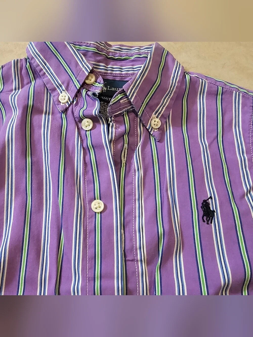 RALPH LAUREN Todler Boys Long Sleeve Purple Green Cotton Dress Shirt Size 4T